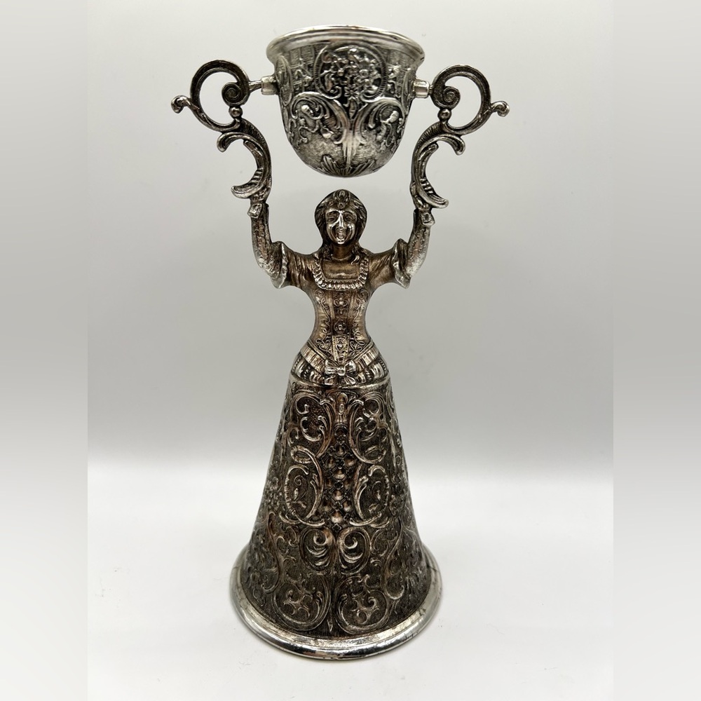 Vintage Silver Plated Toasting Wedding Goblet Woman Ornate Bell Cup Japan 8 in